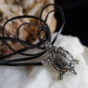 Turtle Jewelry Silver Pendant Genuine Leather Hippie Boho Necklace